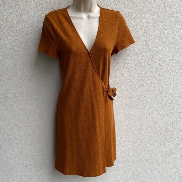 Madewell Texture & Thread Faux Wrap Side Tie Dress in Mustard Yellow Ochre Sz S - Picture 6 of 6